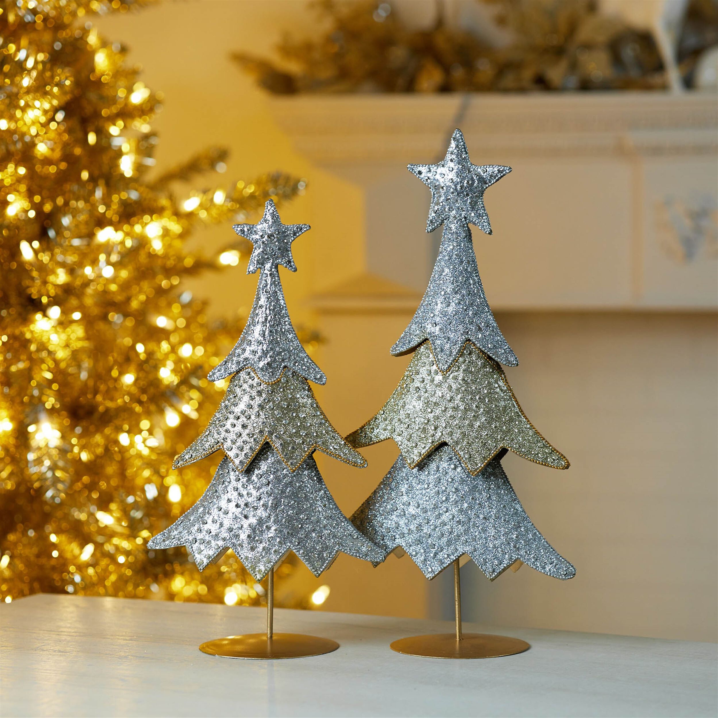 Jeweled Metal Christmas Tree (Set of 2), SILVER GOLD, alternate image number 2