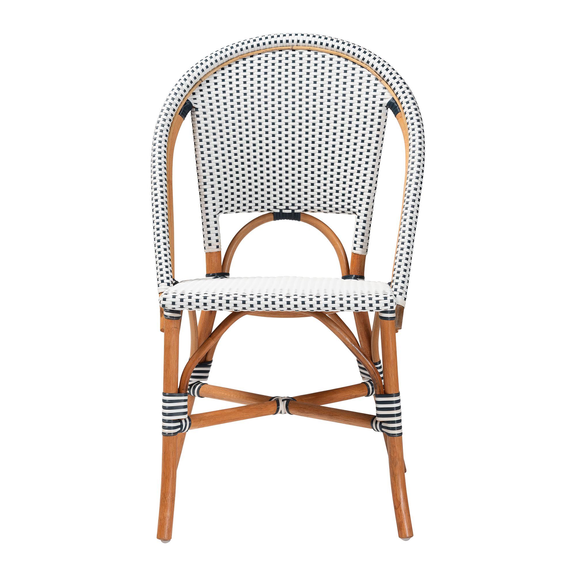Genica Classic French Two-Tone Navy and White Weaving and Natural Rattan Bistro Chair, NAVY, alternate image number 2