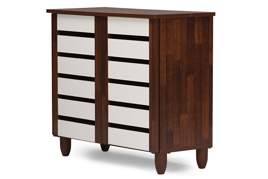 Gisela Oak and White 2-tone Shoe Cabinet With 2 Doors, BROWN, alternate image number 3