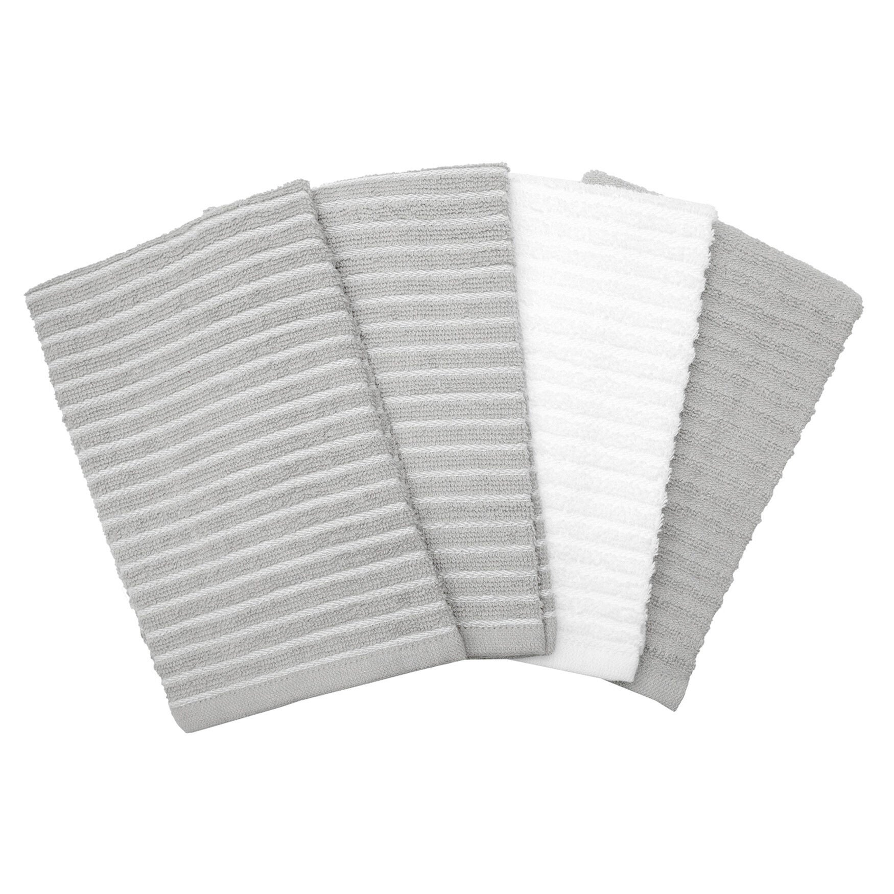 Horizontal Stripe Bar Mop Towels, Set Of 4 Kitchen Towel, GREY, hi-res image number 0