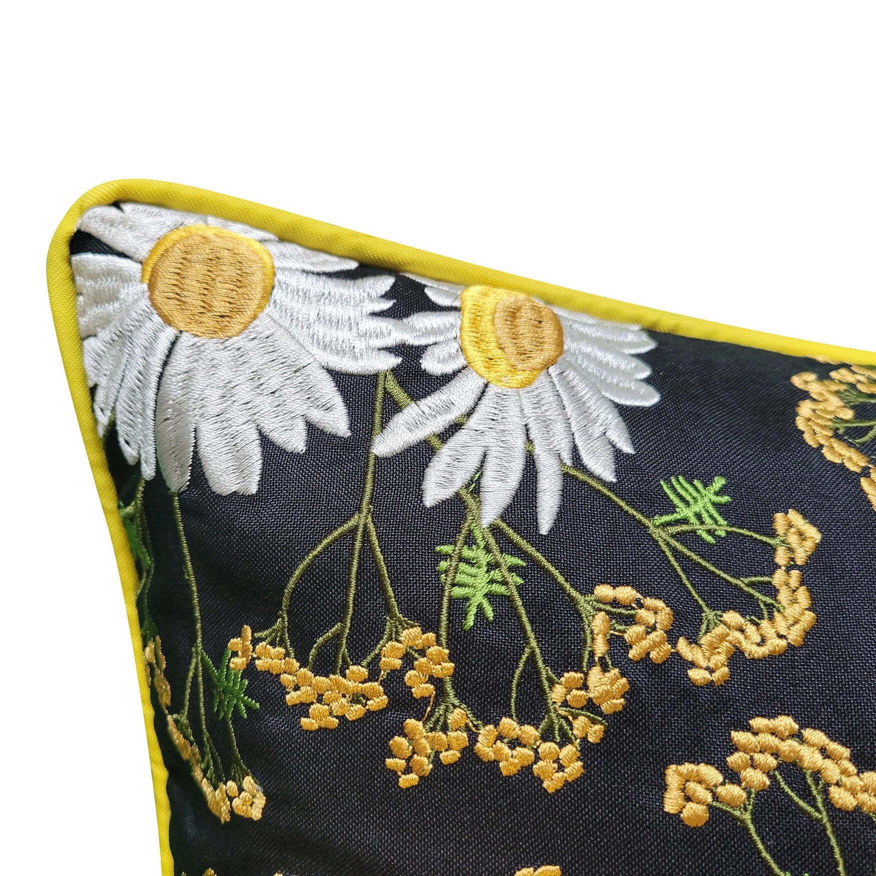 Indoor/Outdoor Floral Print With Allover Embroidery Decorative Throw Pillow 20X20, Black Multi, , alternate image number 5