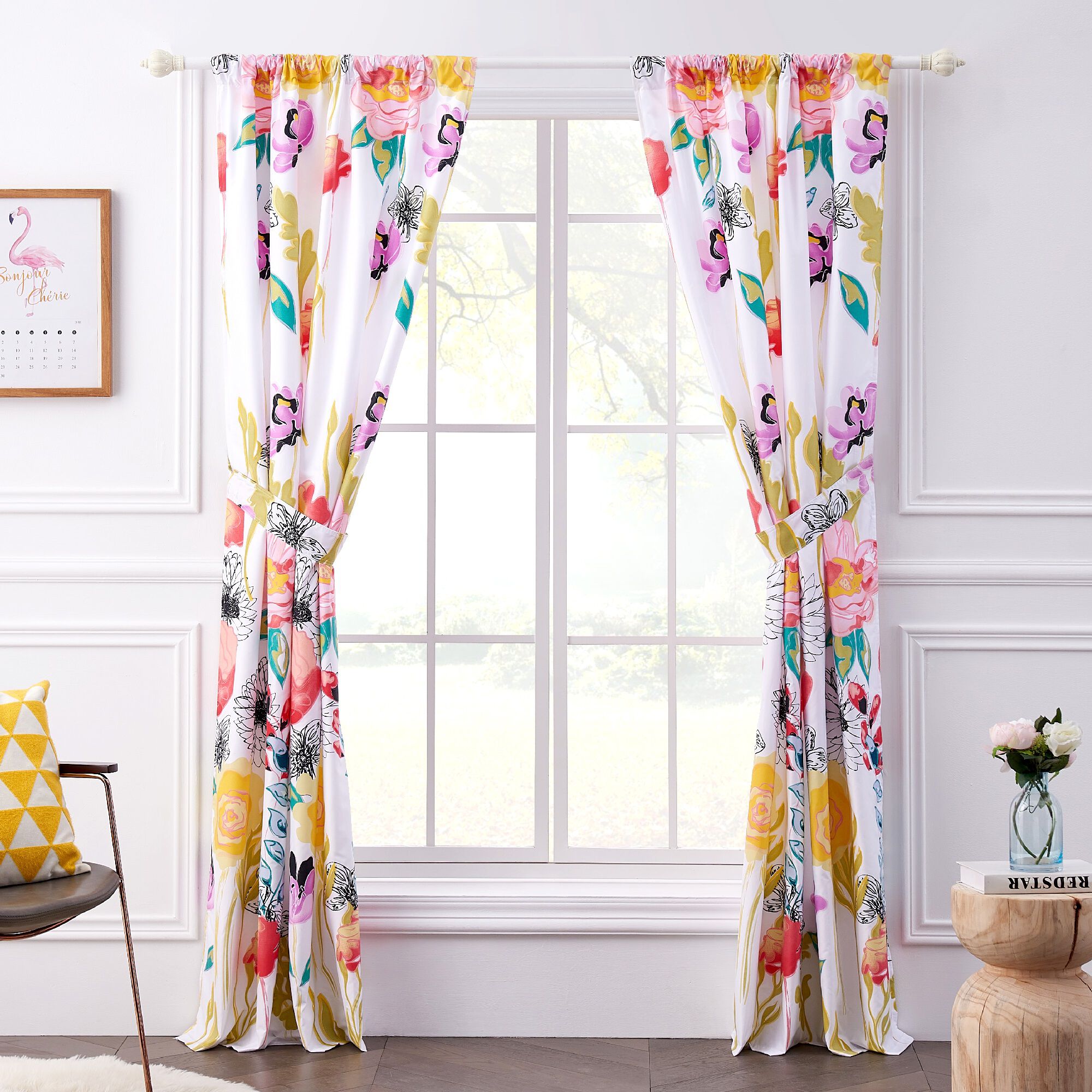 Watercolor Dream Window Curtain Panels, Set of 2, WHITE, alternate image number 2