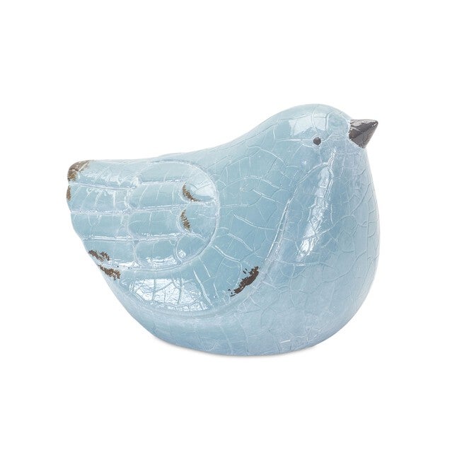 Cracked Terra Cotta Bird Figurine with Distressed Finish (Set of 4), BLUE GREY, alternate image number 2