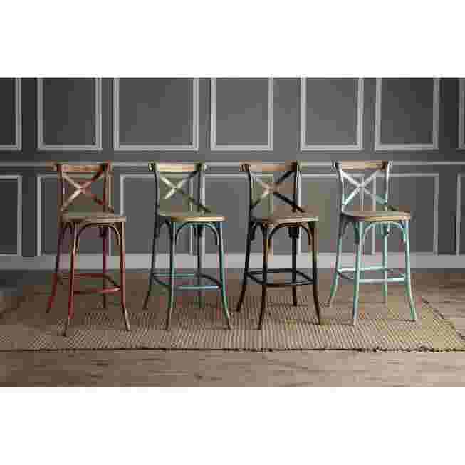 Set of bar chairs with X-back in different colors