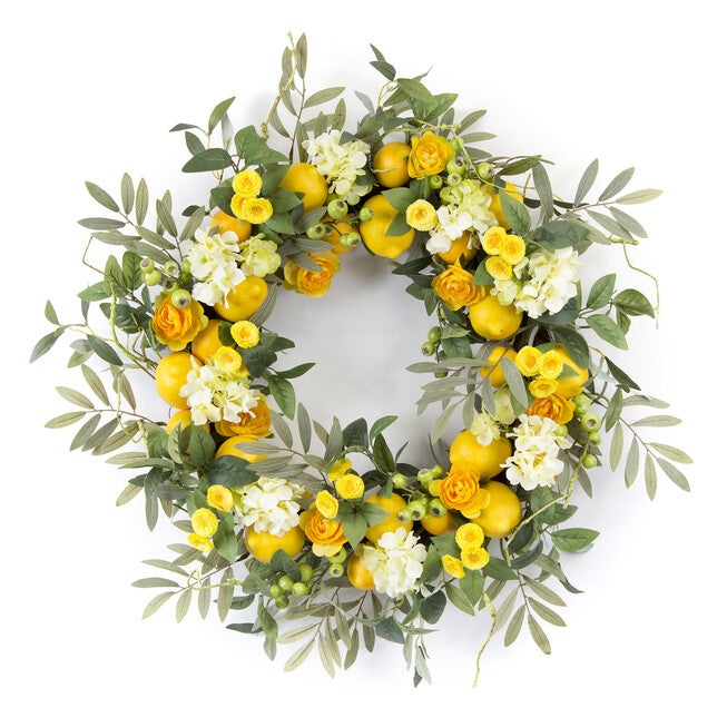 Lemon Floral Wreath 28 inchesD, YELLOW, hi-res image number null