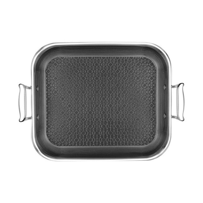 LIVWELL DiamondClad™ 14-inch Hybrid Nonstick Stainless Steel Roasting Pan with Basket, Dishwasher Safe, PFOA-free – Silver/Black, SILVER, alternate image number null