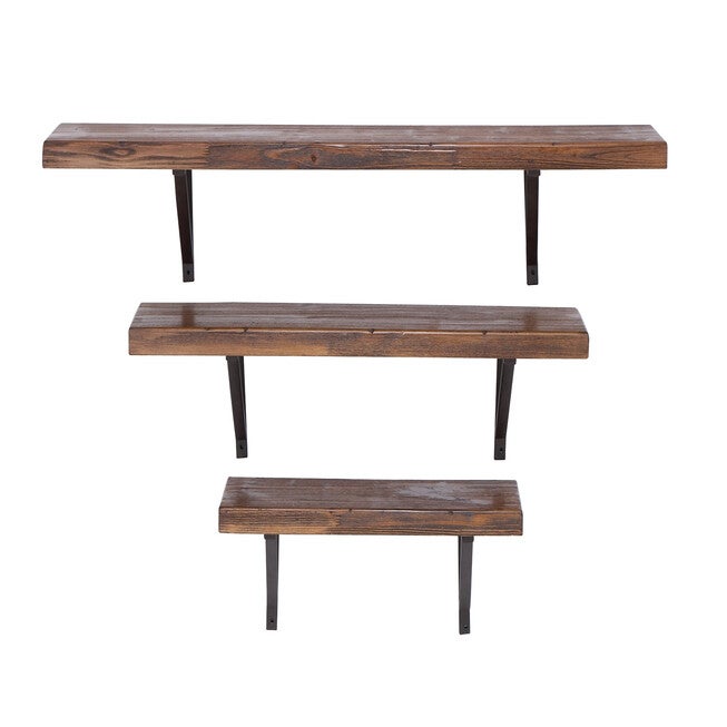 Set Of 3 Brown Wood Industrial Wall Shelf Wall Shelf, BROWN, hi-res image number 0