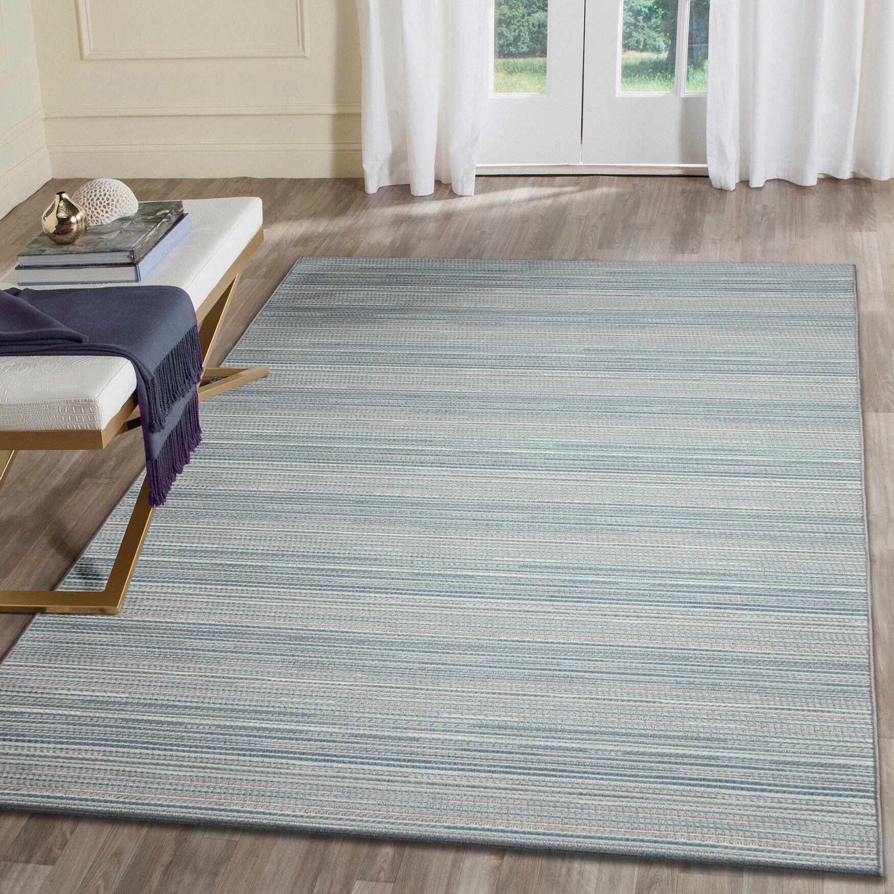 Liora Manne Miranda Tweed Stripe Indoor/Outdoor Area Rug Aqua 2' x 2 feet 10 inches, , alternate image number 9
