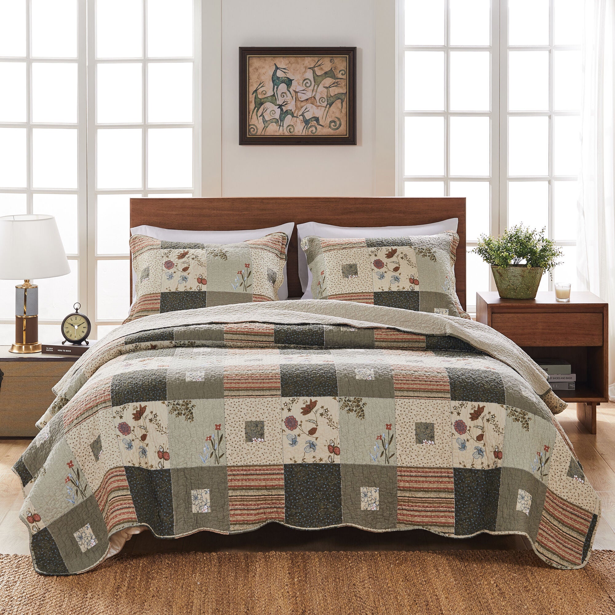 Sedona Wildflower Striped Patchwork 100% Cotton Quilt Set, MULTI, alternate image number 4