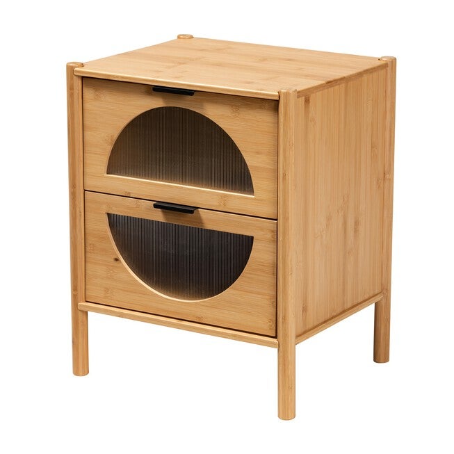 Naresh Mid-Century Modern Transitional Natural Brown Bamboo Wood 2-Drawer End Table, NATURAL BROWN, hi-res image number null