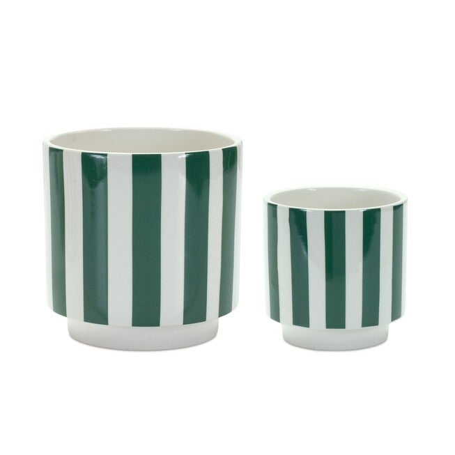 Green and White Striped Planter (Set of 2), GREEN/WHITE, hi-res image number 0