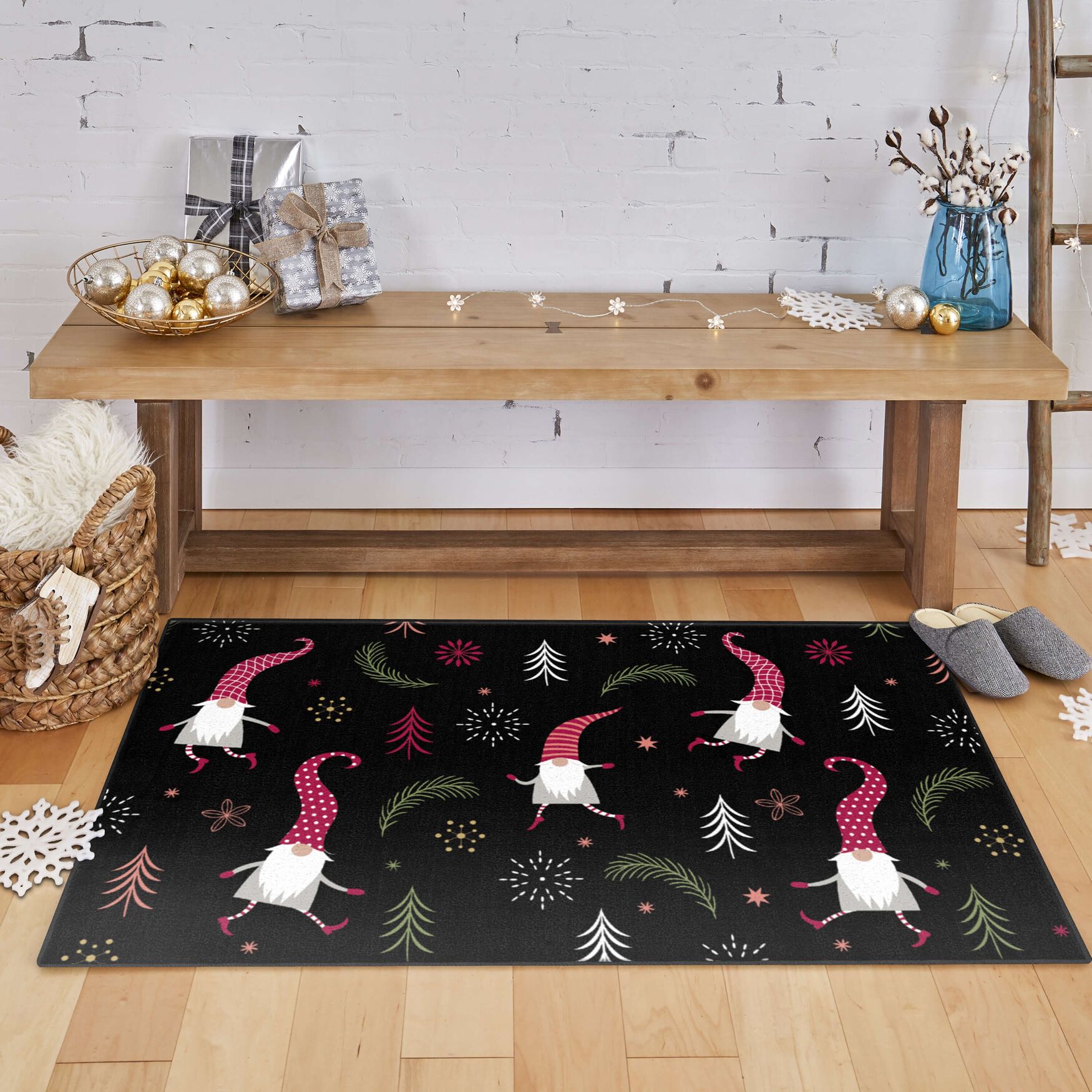 Dancing Elves Black Kitchen Rug, , alternate image number 3