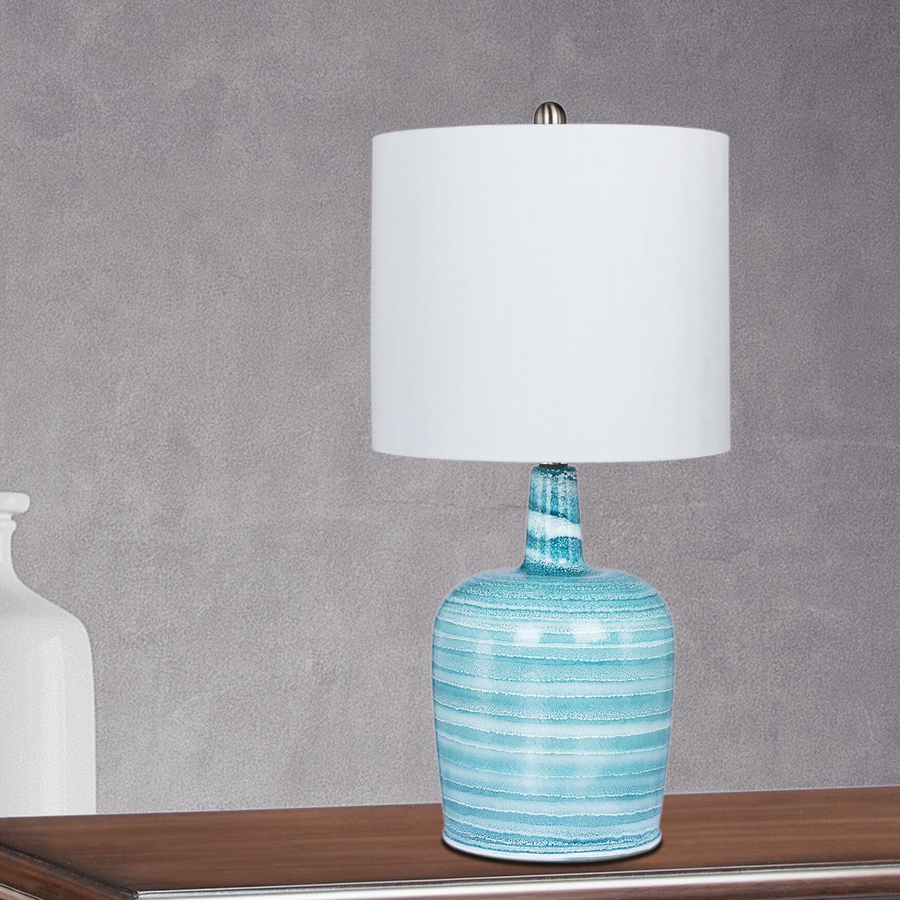 27 inches Teal Blue Glass Table Lamp, TEAL BLUE WHITE, hi-res image number 0