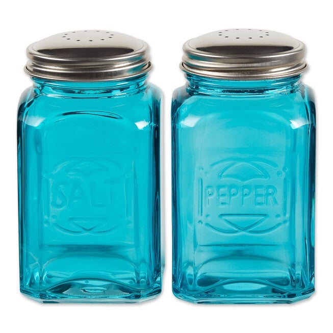 Retro Glass Salt & Pepper Set - Turquoise, BLUE, hi-res image number 0