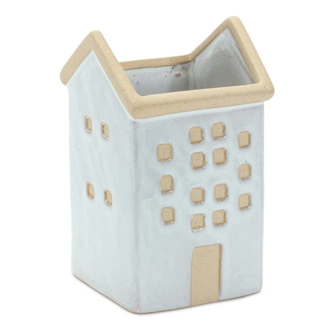House Planter (Set of 3) 5.5 inchesL x 4.75 inchesH, 4.5 inchesL x 5.5 inchesH, 3.5 inchesL x 6.25 inchesH Porcelain, WHITE/BROWN, alternate image number 3