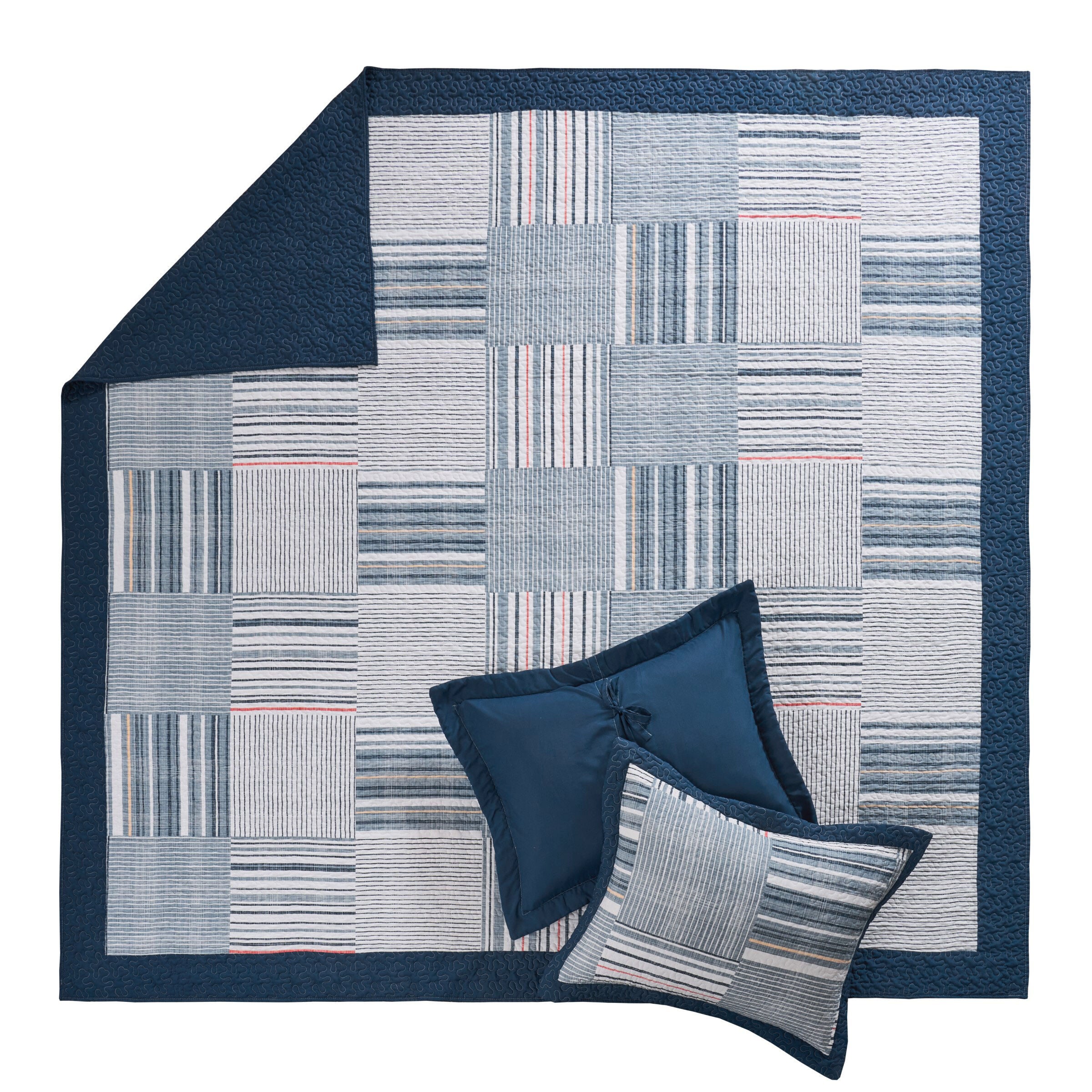 Voyage Nautical Navy Stripes Patchwork Quilt Set, MULTI, alternate image number 2