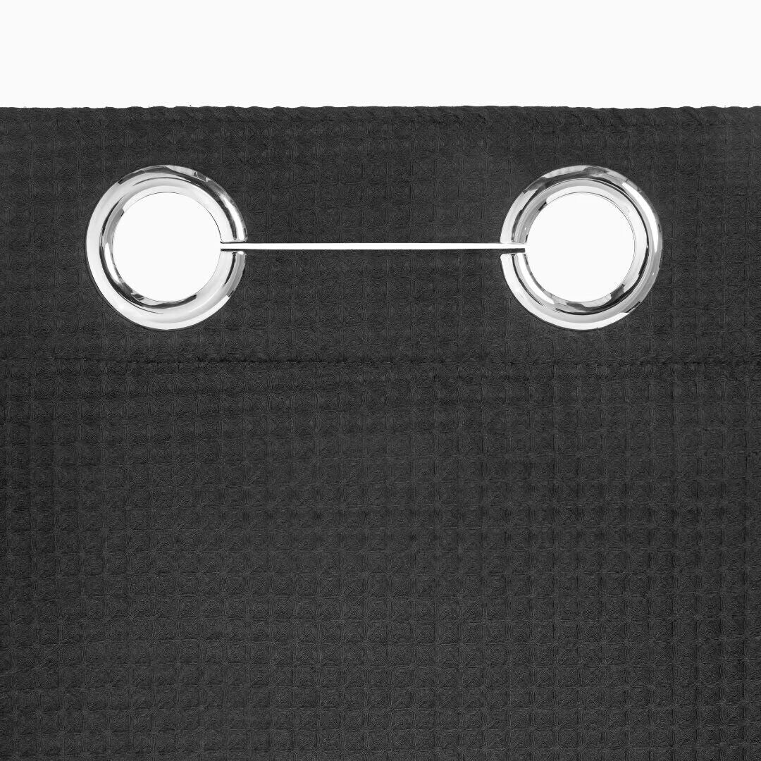 No Hook Cotton Blend Waffle Woven Shower Curtain with Snap-in Liner, BLACK, alternate image number 3