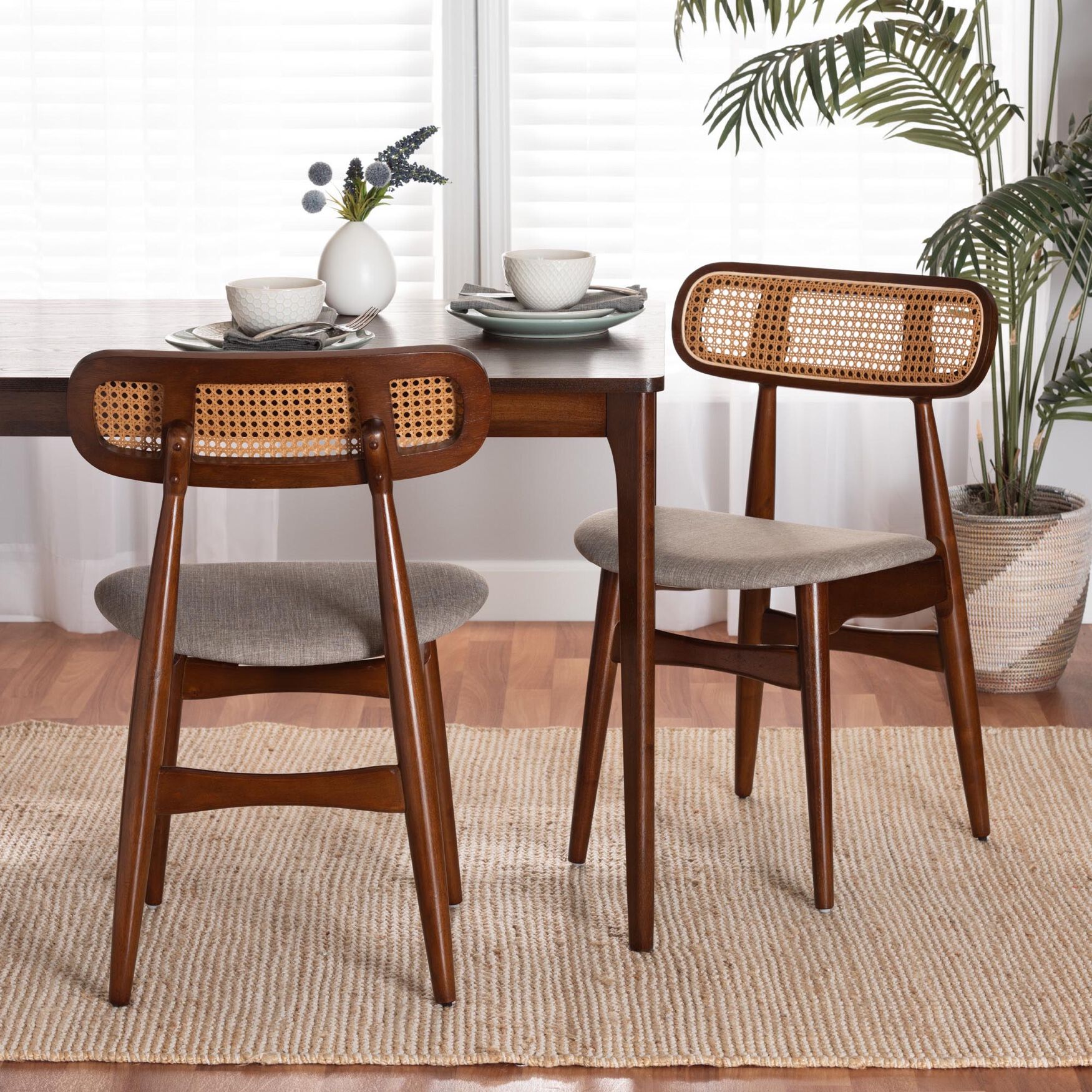 Tarana Mid-Century Modern Grey Fabric and Natural Oak Finished Wood 2-Piece Dining Chair Set, , alternate image number 11
