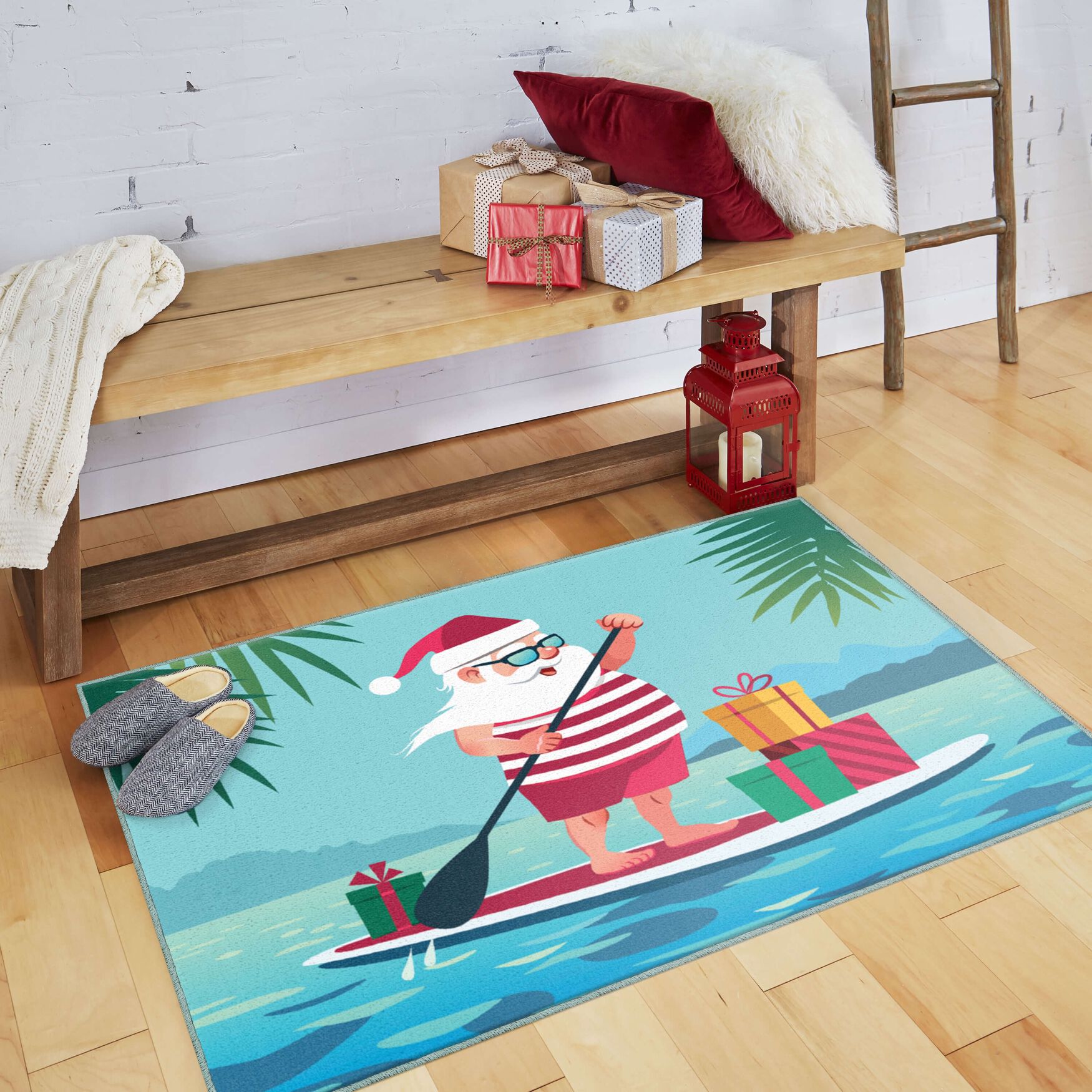 Paddleboard Santa Multi Kitchen Rug, , alternate image number 4
