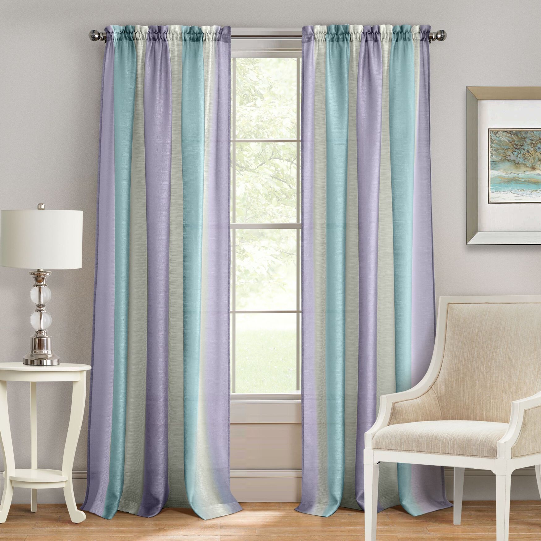 Spectrum Rod Pocket Window Curtain Panel, LILAC TURQUOISE, hi-res image number 0