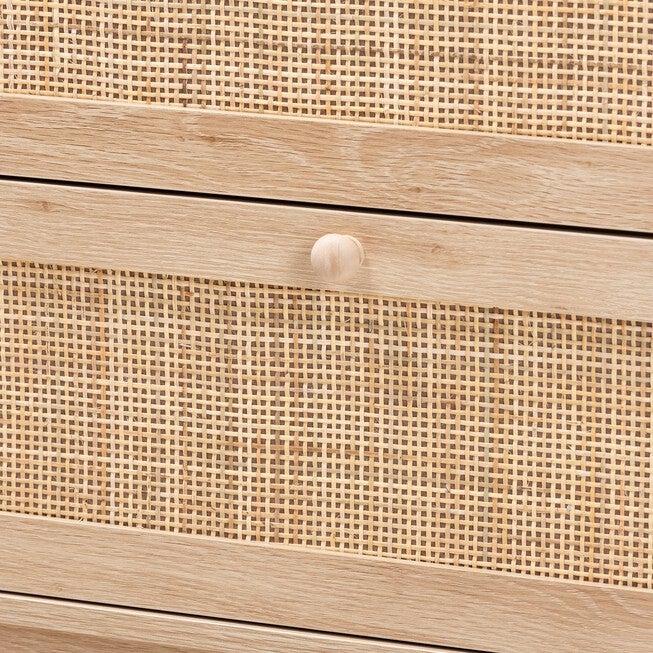 Elsbeth Japandi Oak Brown Finished Wood And Natural Rattan 3-Drawer Storage Cabinet, , alternate image number null