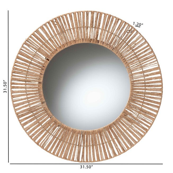 Leala Modern Bohemian Metal and Natural Brown Seagrass Accent Wall Mirror, , alternate image number 7