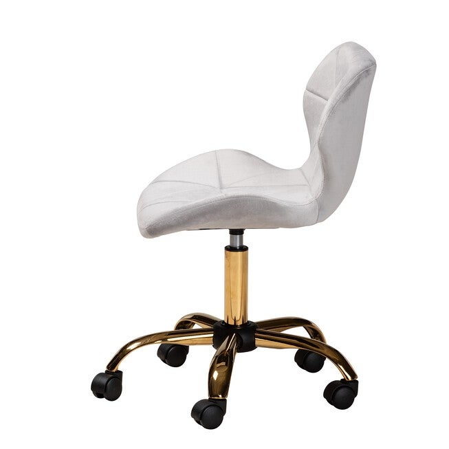 Savara Contemporary Glam And Luxe Grey Velvet Fabric And Gold Metal Swivel Office Chair, , alternate image number 2