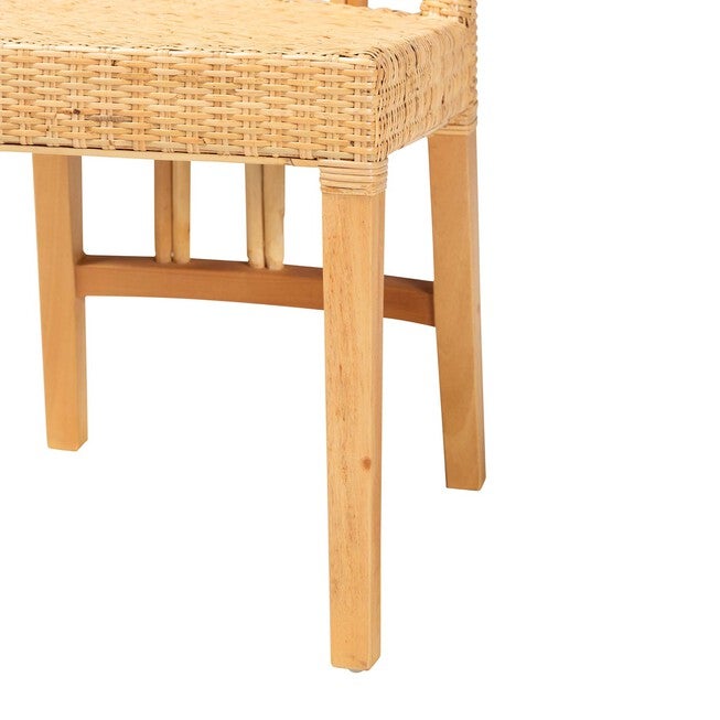 Monaco Modern Bohemian Oak Brown Finished Mahogany Wood And Natural Rattan Dining Chair, , alternate image number 5