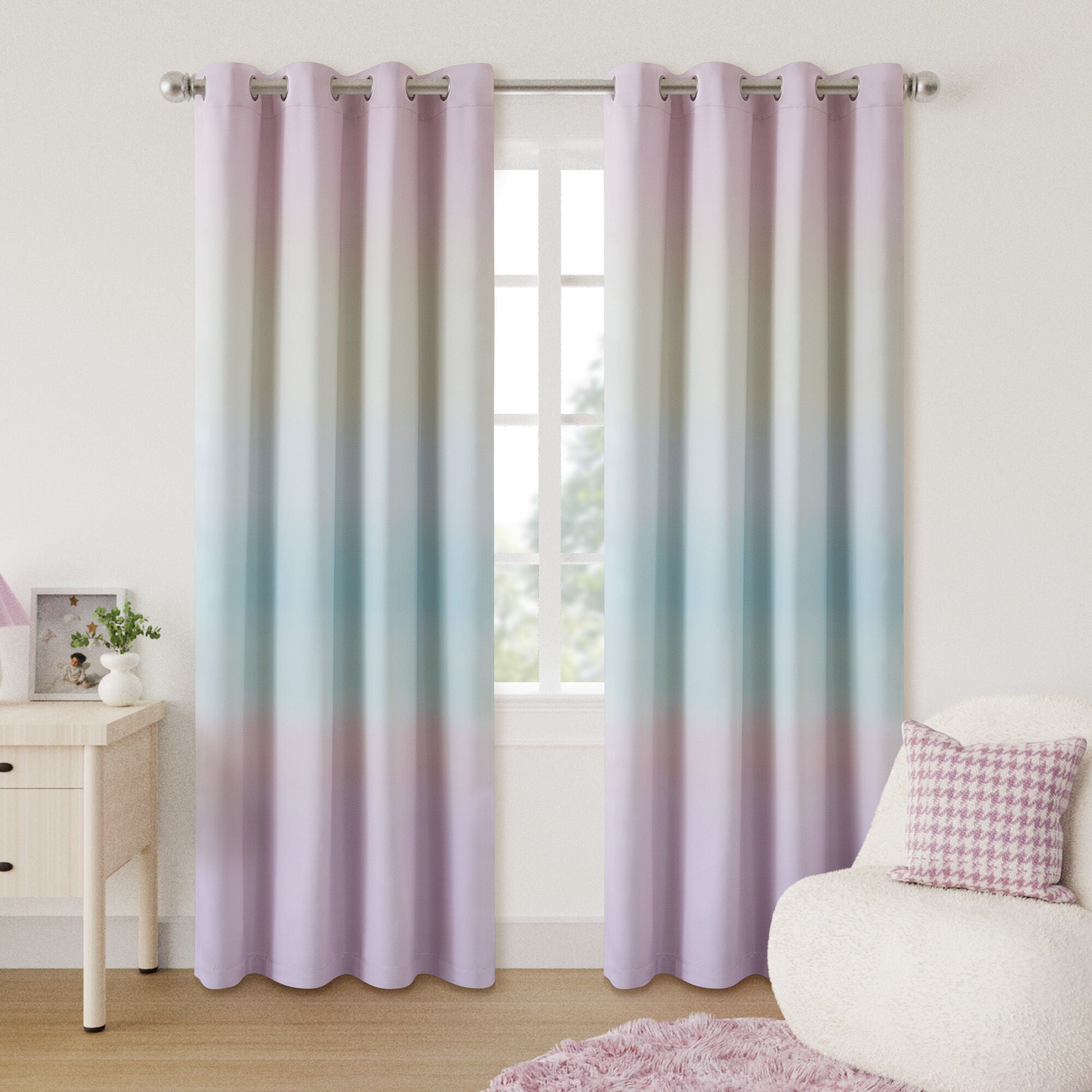 Ombre Room Darkening Grommet Pair, RAINBOW, hi-res image number 0
