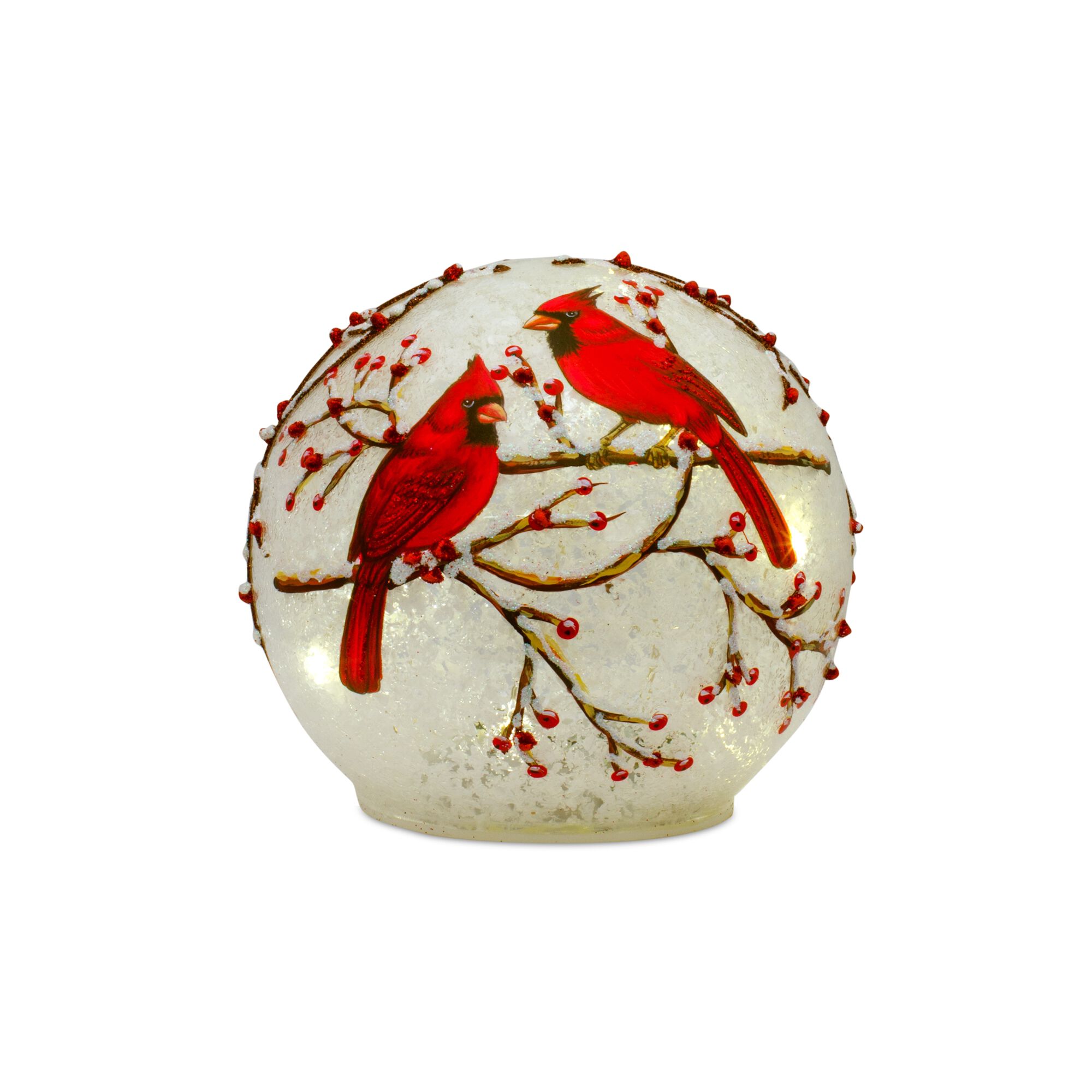 LED Frosted Cardinal Orb with Berry Branch Design (Set of 3), WHITE RED, alternate image number 4