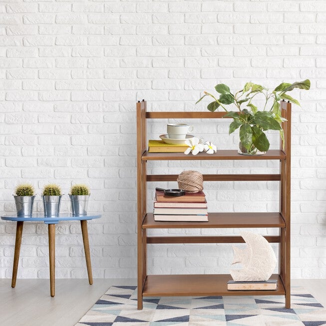 3-Shelf Folding Stackable Bookcase 27.5 inches Wide - Chestnut, , alternate image number null