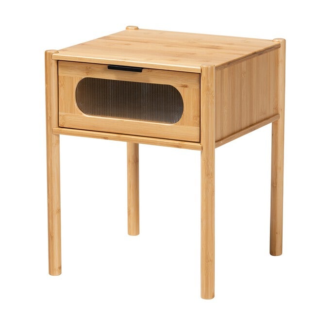 Naresh Mid-Century Modern Transitional Natural Brown Bamboo Wood 1-Drawer End Table, NATURAL BROWN, hi-res image number 0