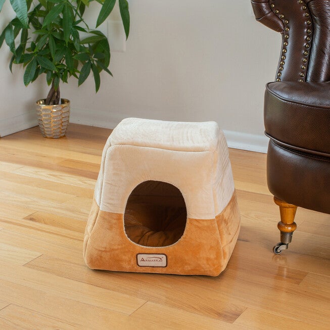 2-In-1 Cat Bed Cave Shape And Cuddle Pet Bed, Brown Beige, , alternate image number null