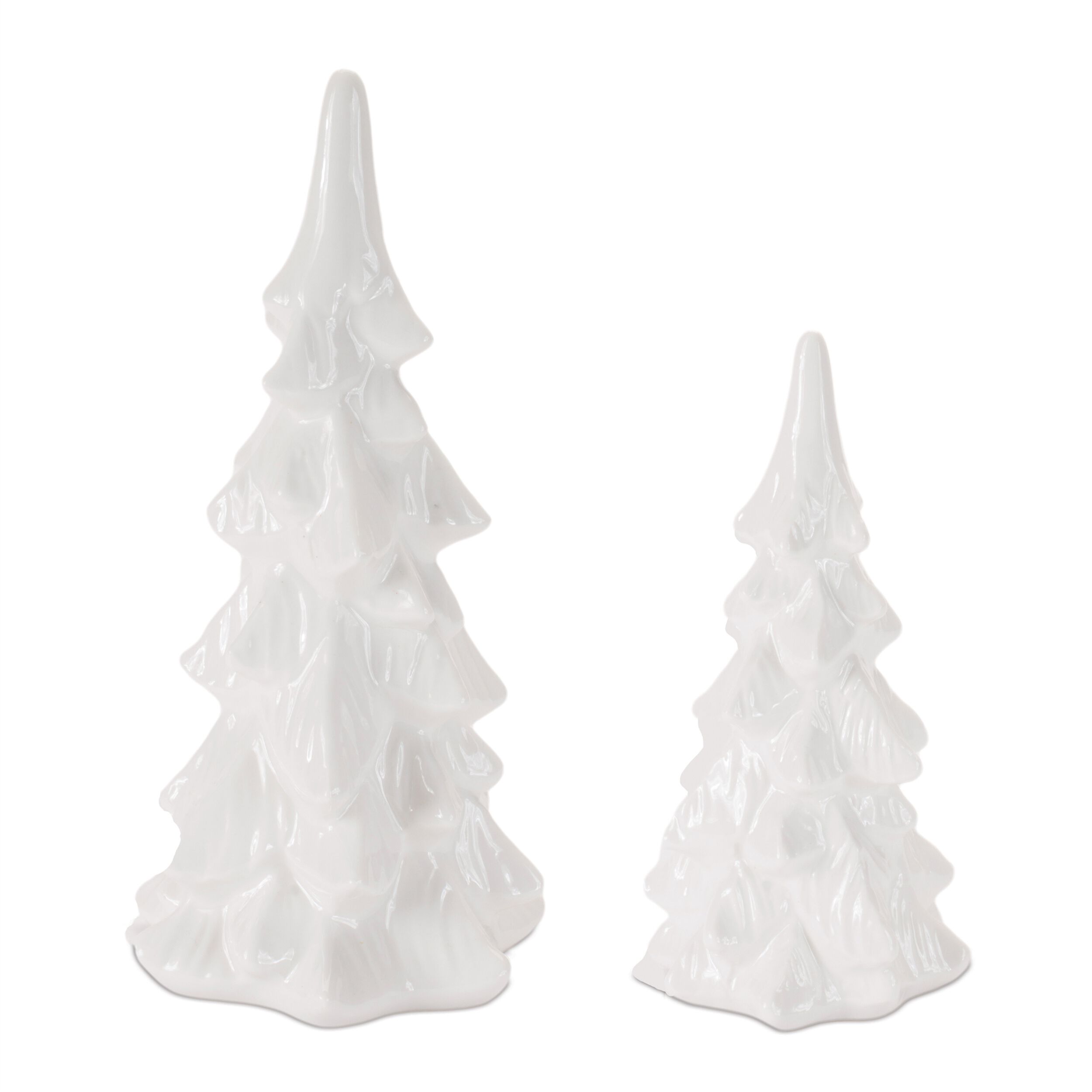 Glossy Ceramic Christmas Trees (Set of 2), WHITE, hi-res image number 0