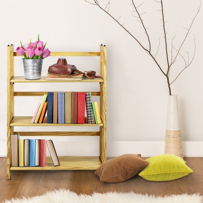 3-Shelf Folding Stackable Bookcase 27.5 inches Wide-Natural, , alternate image number 6