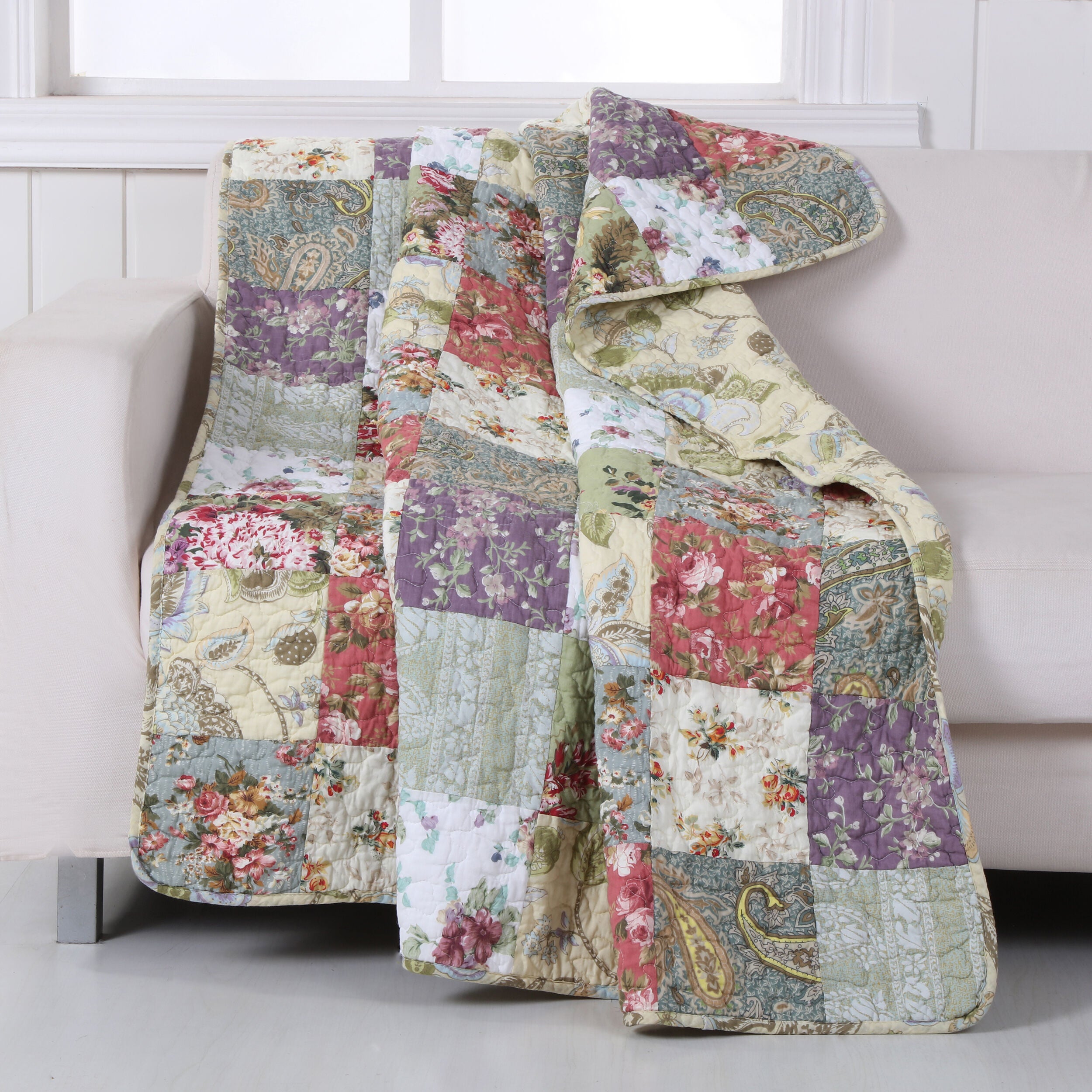 Blooming Prairie Patchwork Quilted Throw Blanket, MULTI, hi-res image number 0