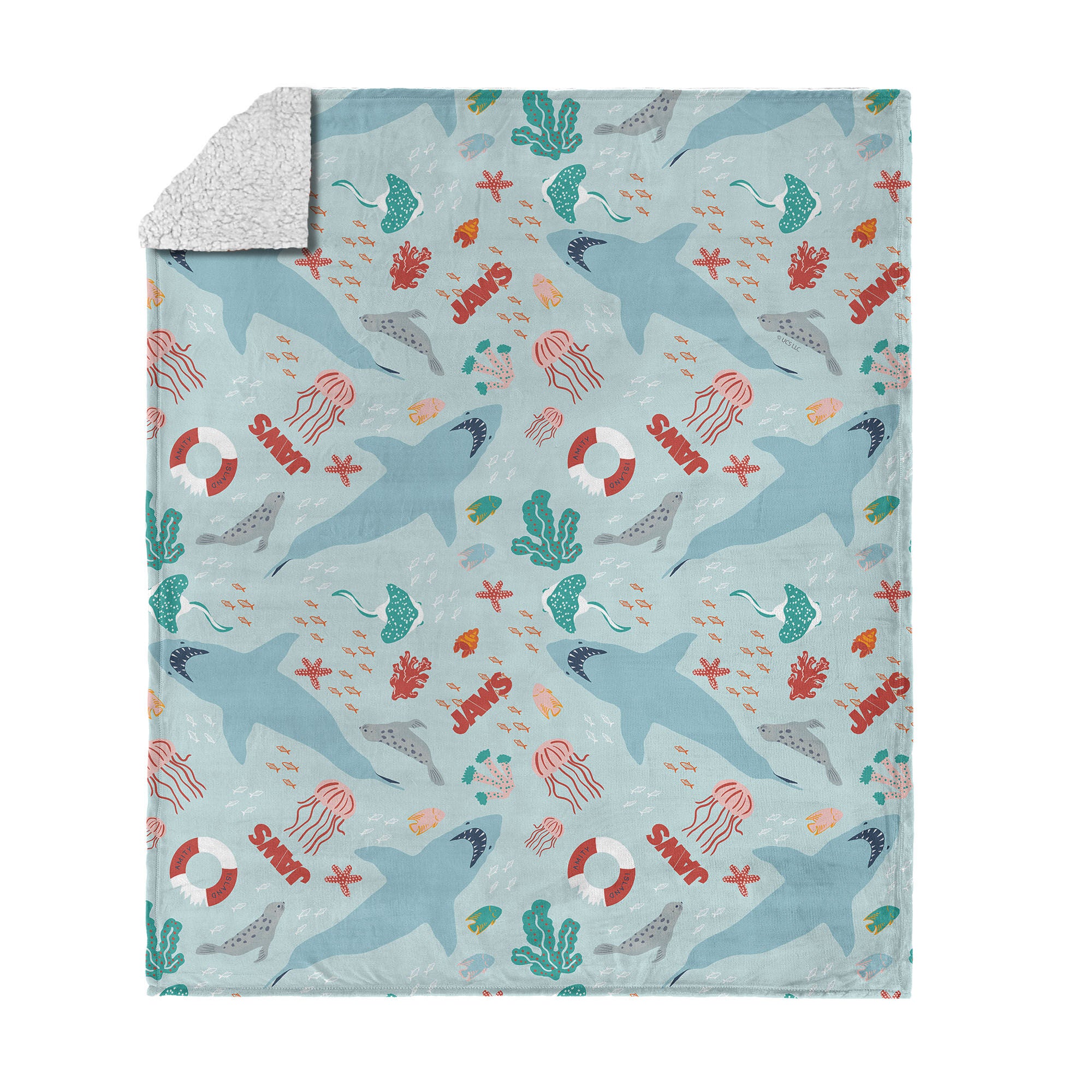 Jaws Coastal Sharks Silk Touch Sherpa Throw Blanket 50x60 inches, COASTAL, hi-res image number 0