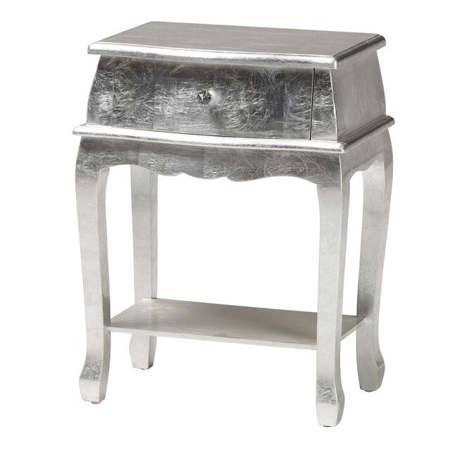 Harriet Classic And Traditional Silver Finished Wood 1-Drawer Nightstand, SILVER, hi-res image number 0