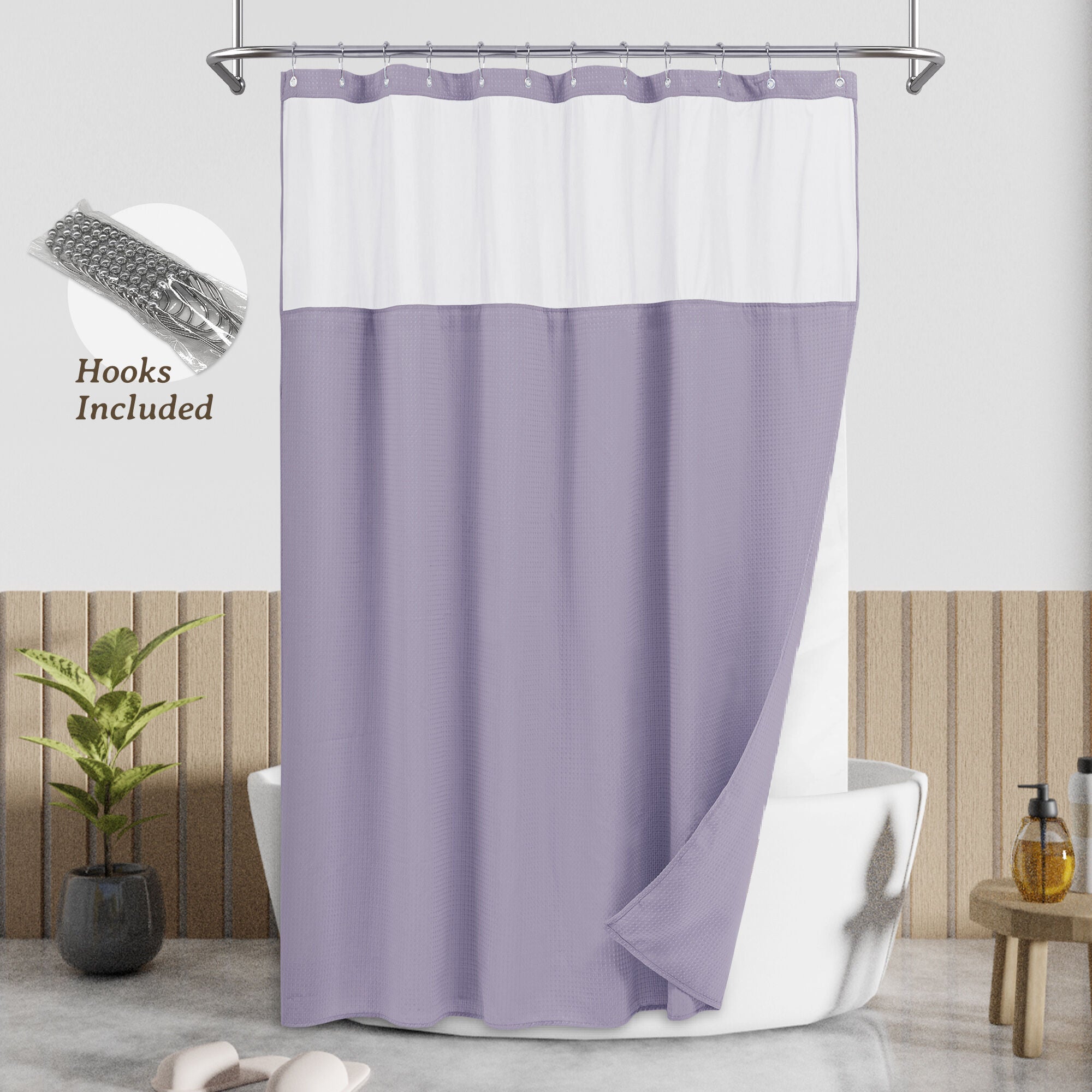 Dobby Waffle Shower Curtain with Snap-in Liner, Hooks included, LAVENDER, hi-res image number 0