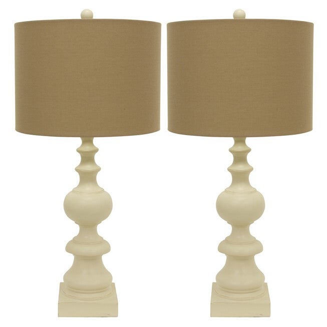 1 Set Distressed Cream Resin Table Lamp Tan Linen Hardback , CREAM, hi-res image number null