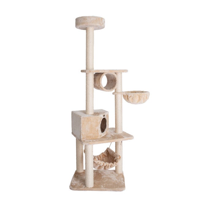 Real Wood 72 inches Cat Tower Entertainment Furniture With Lounge Basket, Perch, , alternate image number null