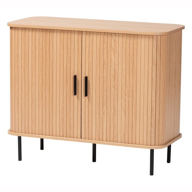 Lucia Fluted Wood Storage Cabinet, LIGHT OAK, alternate image number 1