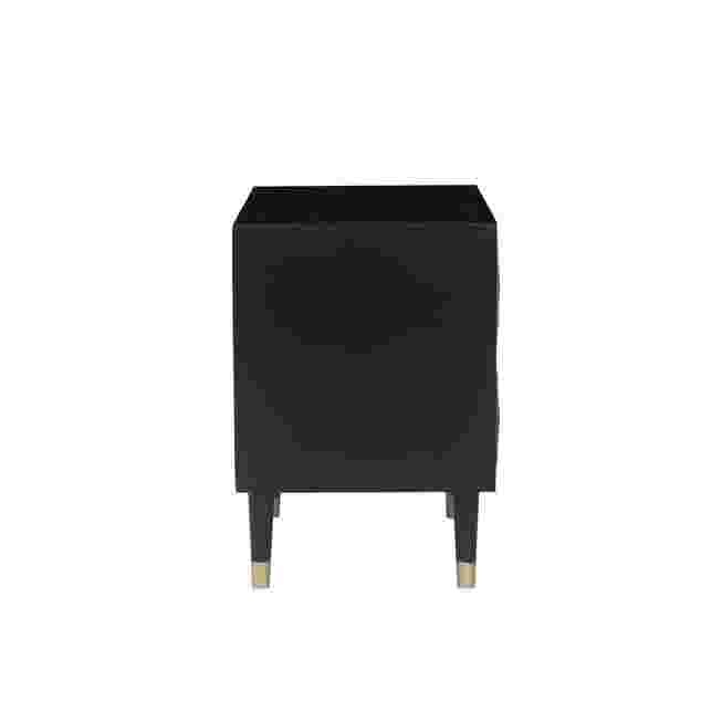 Black two-drawer nightstand with geometric texture