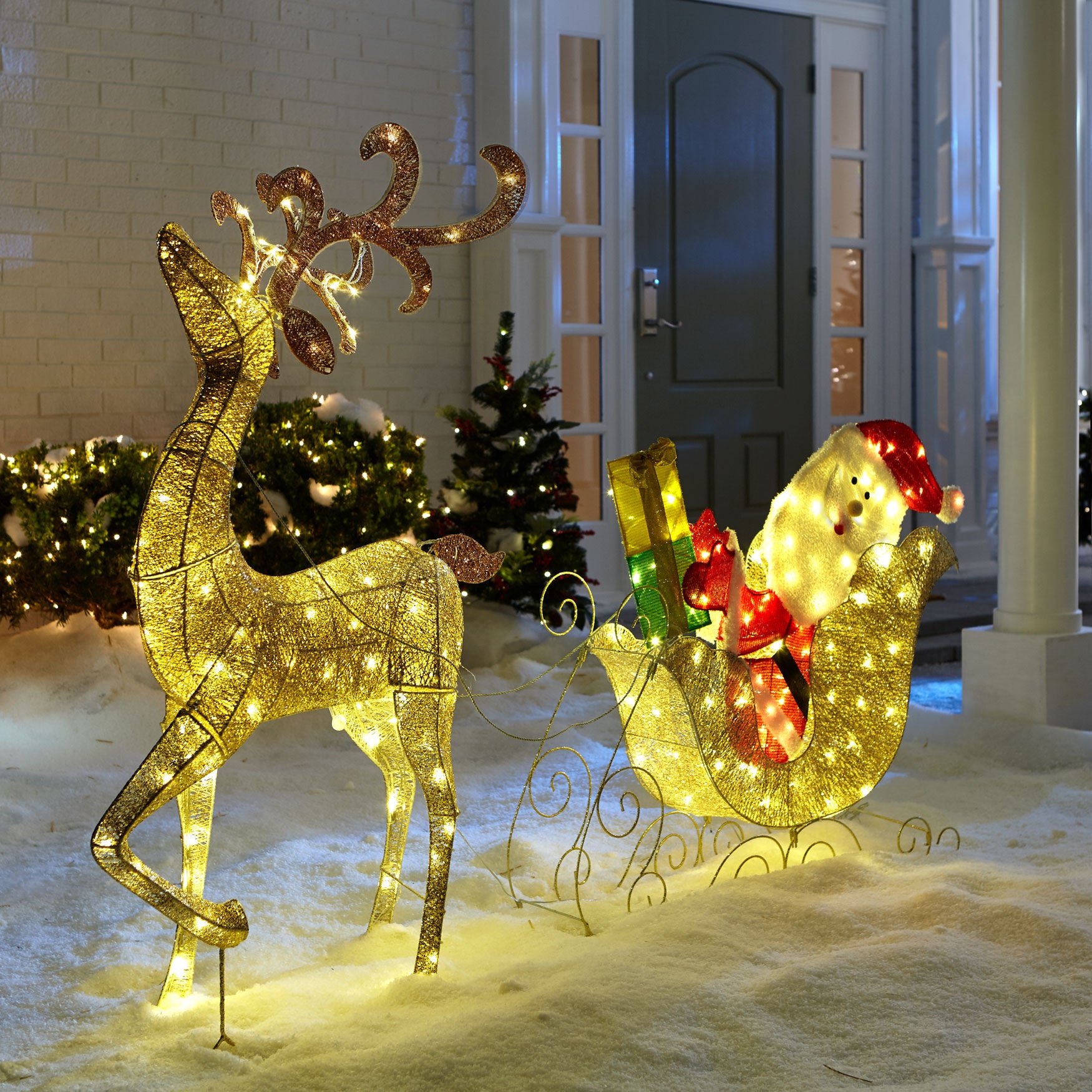 Glitter Reindeer with Santa & Sleigh, RED GOLD, hi-res image number 0