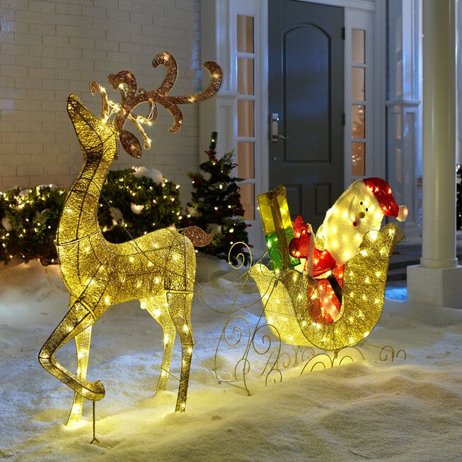 Glitter Reindeer with Santa & Sleigh, RED GOLD, hi-res image number 0
