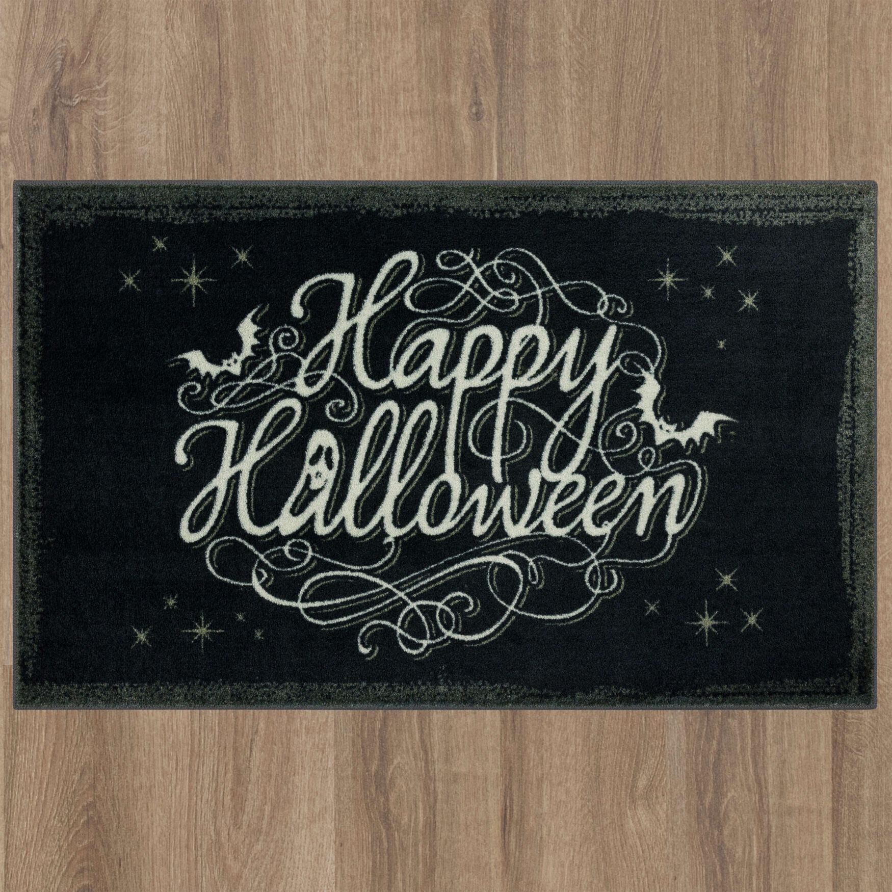 Bat Script Black Kitchen Rug, , alternate image number 4