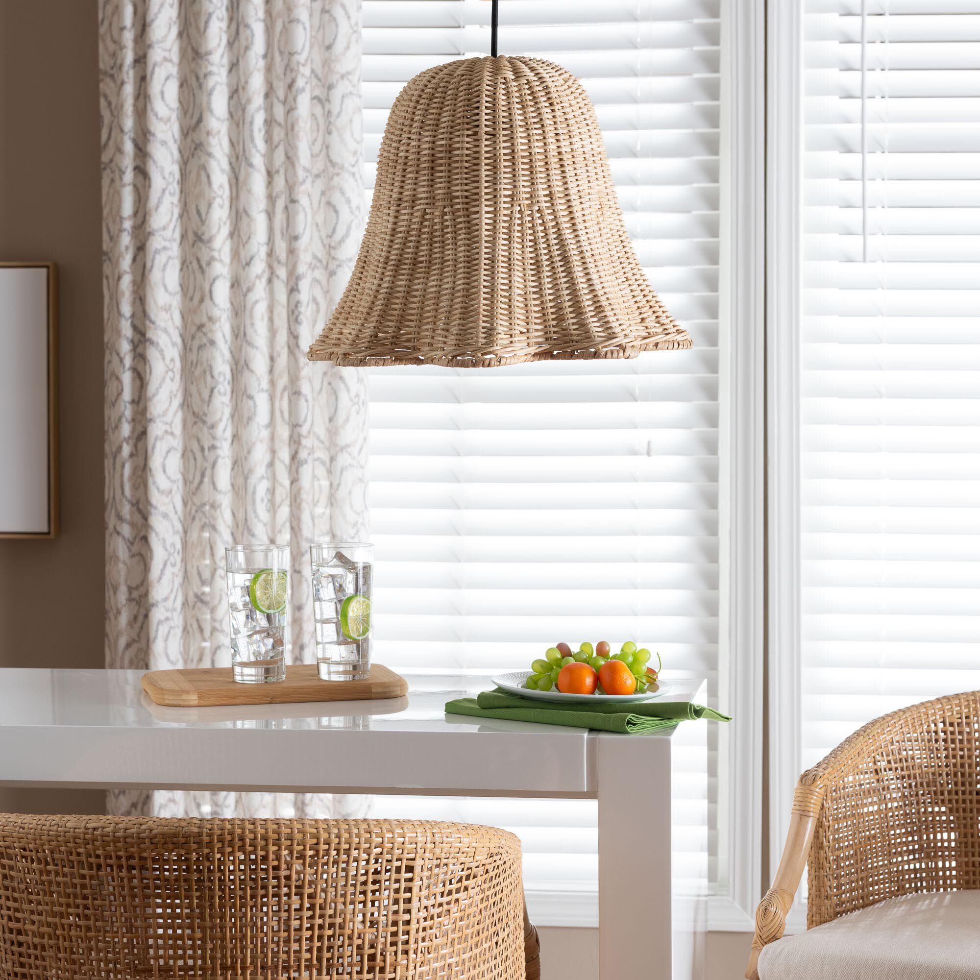 Semira Bohemian Natural Scalloped Rattan Pendant Lampshade, NATURAL, hi-res image number 0