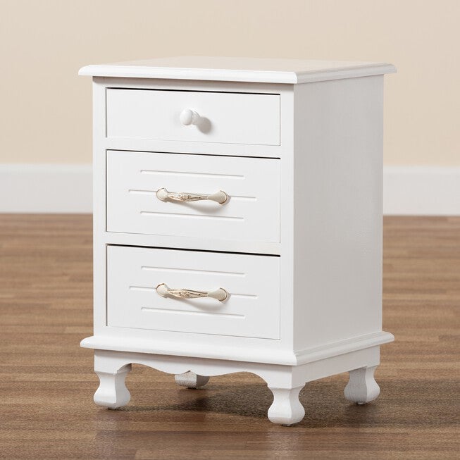Layton Classic And Traditional White Finished Wood 3-Drawer Nightstand, , alternate image number null