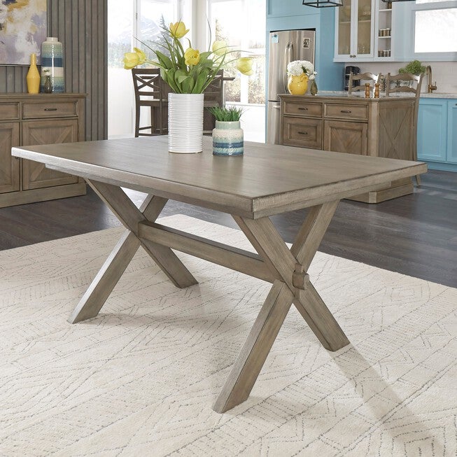 Mountain Lodge Rectangular Trestle Dining Table , MULTI GRAY, hi-res image number null