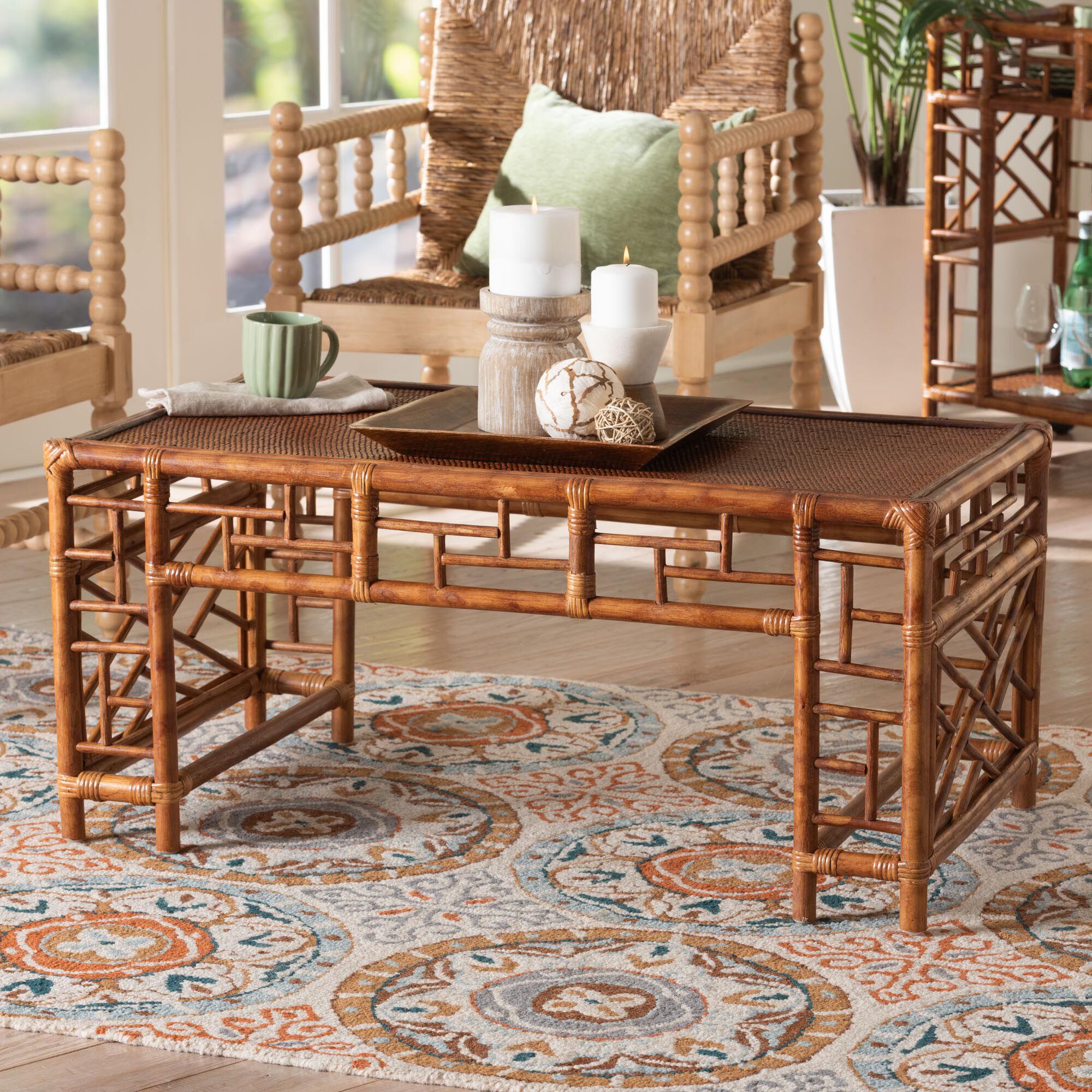 Wahid Marbled Tortoise Rattan Coffee Table | OneStopPlus